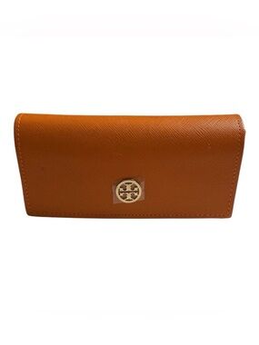 Tory Burch eyeglass case saffiano leather orange logo snap travel